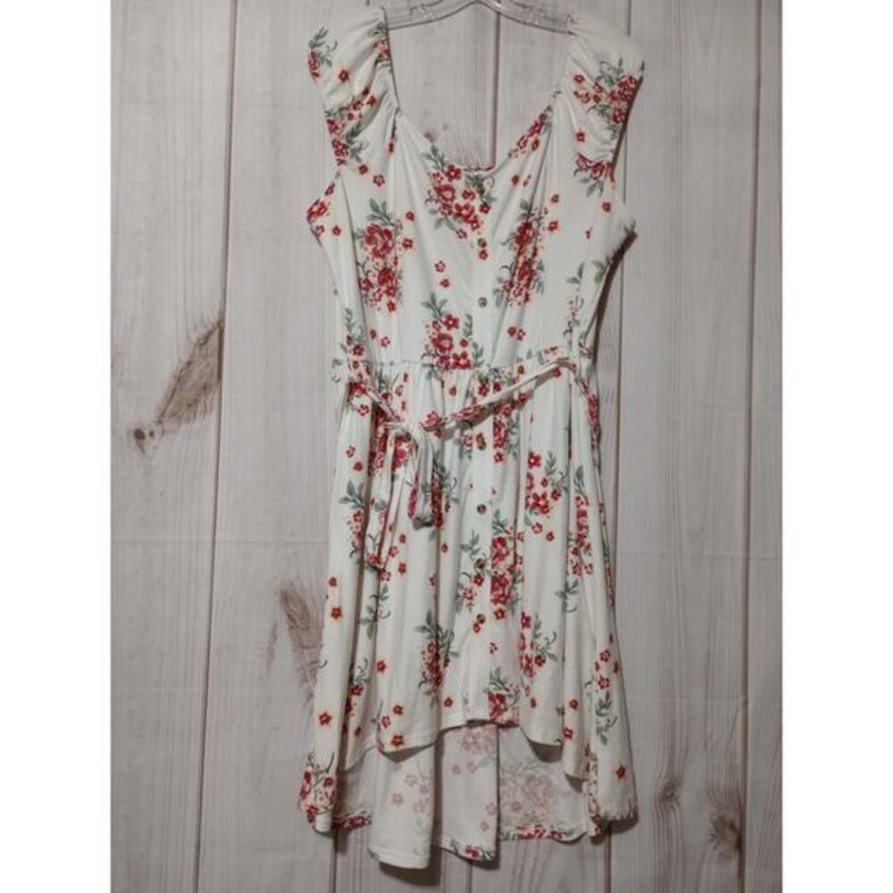No Boundaries Womens XXXL Floral Button Front High Low Dress White Red 3XG 21